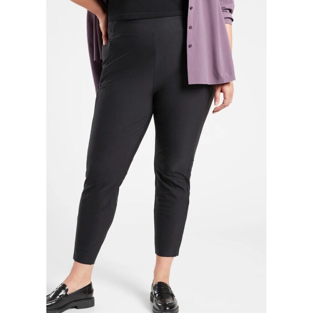Athleta Stellar Tight Pants Pull On Zip Hem Black Pockets 982974 Womens Plus 26